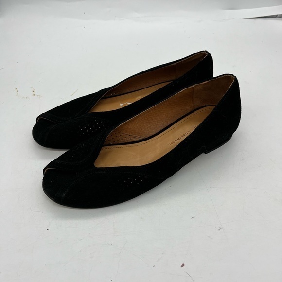 Anonymous Copenhagen Women’s Tiffy Black Genuine Suede Peep Toe Flats - Picture 2 of 12